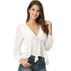 Allegra K Women's Deep V Neck Chiffon Swiss Dots Ruffle Hem Long Sleeve Peplum Shirt - 2 of 4