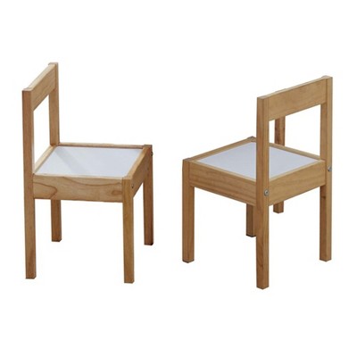 PJ Wood 3 Piece Natural Rubberwood Table and Chairs Set with White Wipeable Surface