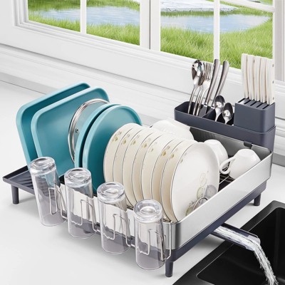 LunaLulinlk Dish Drying Rack, Extendable Stainless Steel Dish Rack for Dishes, Knives, Spoons and Forks