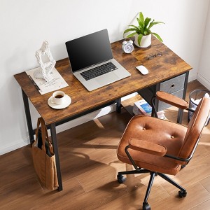 Sevobal Desks Computer Desk With Drawers, Home Office Desk Writing Desk Work Desk With 2-Tier Drawers, Modern Simple, Brown, 55.12"*23.62"*29.33" - 1 of 4