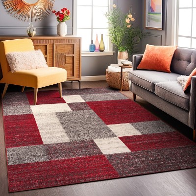 Red Geometric Tufted Washable Reversible 5' x 7' Area Rug