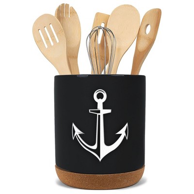 Elanze Designs Anchor Black X-Large Cork Bottom Kitchen Utensil Holder