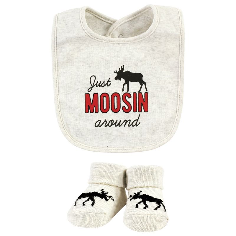 Hudson Baby Infant Boy Cotton Bib and Sock Set, Winter Moose, One Size, 4 of 6
