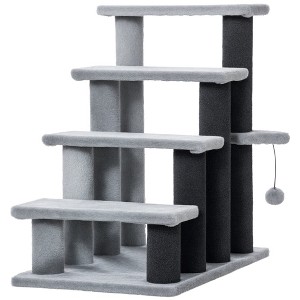SKYONE Cat Stair Steps with Soft Flannel, Scratching Post & Hanging Ball - Joint-Friendly Pet - 1 of 4