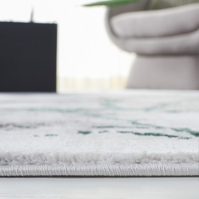 Gray and Green Abstract Hand-knotted Runner Rug