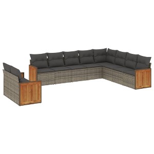 vidaXL 10 Piece Patio Sofa Set with Cushions Gray Poly Rattan - Without Table - 1 of 4