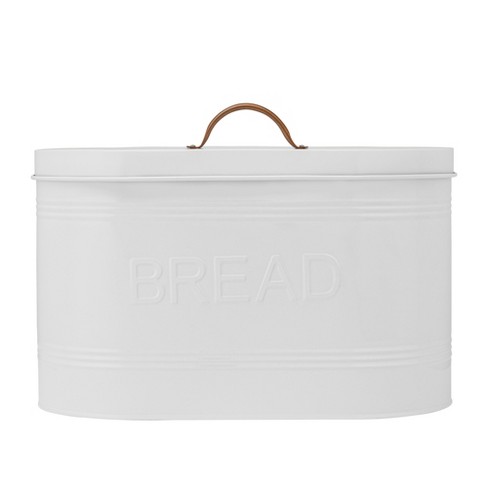 Amici Home White Carmel Metal Storage Bread Bin With Handled Lid