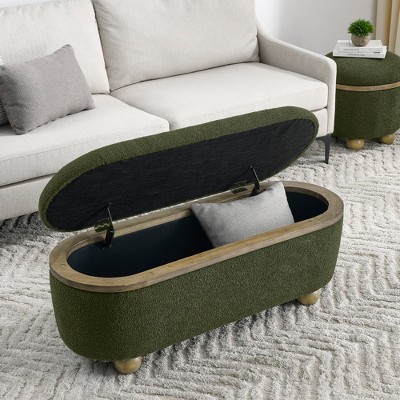 CAVINAS Modern Pull-Open Top Oval Ottoman Bench with Storage,Teddy Storage Ottoman for Living Room,Bedroom