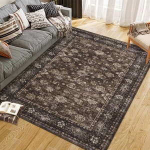 Coucheta Vintage Washable Area Rug for Bedroom, Distressed Non Slip Non-Shedding Floral Soft Throw Rugs for Living Room Dining Entryway Bathroom - 1 of 4
