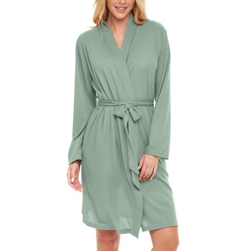 ADR Women's Ribbed Knit Wrap Robe with Pockets, Lightweight Bathrobe Sage X  Large