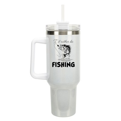 Elanze Designs I'd Rather Be Fishing Bass Fish Lake 40 oz. Stainless Steel, Large Water Bottle Coffee Mug, Spill & Leak Resistant, Thermal Travel