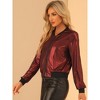 INSPIRE CHIC Women's Holographic Fashion Stand Collar Metallic Lightweight Zip Bomber Jacket - 3 of 4