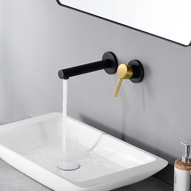 Sumerain Wall Mounted Bathroom Sink Faucet Black and Gold, Lavatory Faucet with Brass Rough in Valve, 4 of 10