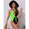 INSPIRE CHIC Women's Criss Cross Color Block Monokini Bikini Set,O Ring Side Tie Strappy Swimwear Bathing Suit 1 Set - 4 of 4