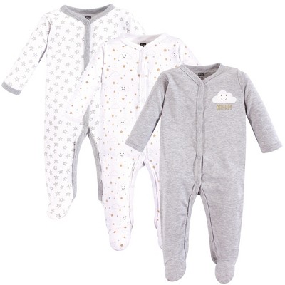 Image of Hudson Baby Baby Cotton Snap Sleep and Play 3pk, Gray Clouds, 6-9 Months