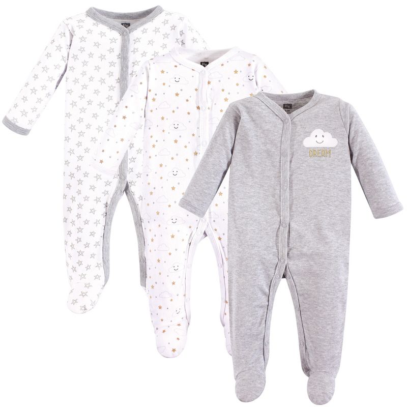 Hudson Baby Baby Cotton Snap Sleep and Play 3pk, Gray Clouds, 1 of 3