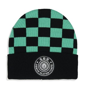 Demon Slayer Adult Tanjiro Embroidered Patch Knit Cuff Beanie Cap Hat for Men And Women Multicolored - 1 of 4