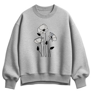Women's - Instant Message - Gray Poppies Oversized Fleece Crew