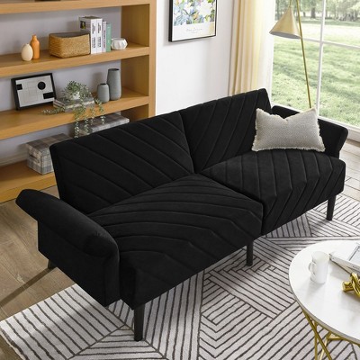 Convertible Futon Sofa Bed, Loveseat Sleeper Sofa Bed With Adjustable Armrests Backrests, 3 Seat Reading Sofa Couch For Living Room Apartment