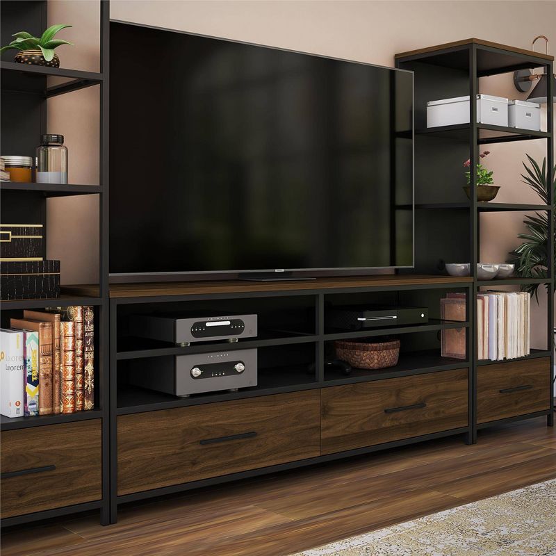 Phoniq TV Stand for TVs up to 60" Wood Veneer Metal and Glass Black - Room & Joy, 3 of 11