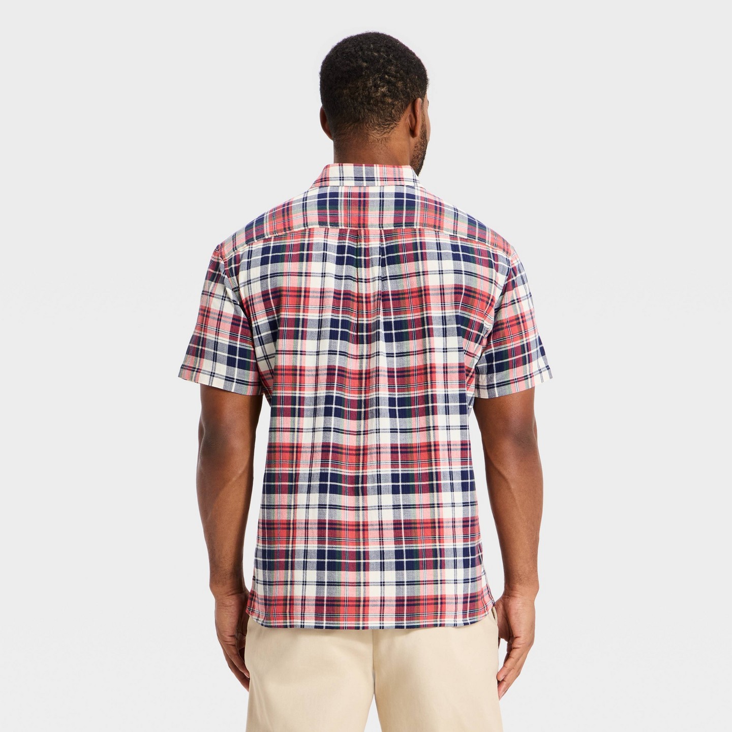 Мужские рубашки Goodfellow & Co Short Sleeve Button-Down Madras Shirts, цвет: Тёмный красный — фото 2