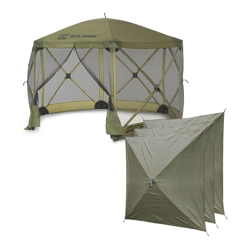 CLAM Quick-Set Escape 12 x 12 Foot Portable Pop-Up Camping Outdoor Gazebo Screen Tent Canopy Shelter and Carry Bag with Wind and Sun Panels Sets, Green, 1 of 7