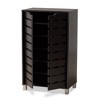 2 Door Ernest Brown Wood Shoe Storage Cabinet Dark Brown - Baxton Studio: Modern Organizer for 18 Pairs, Slatted Doors - image 2 of 4