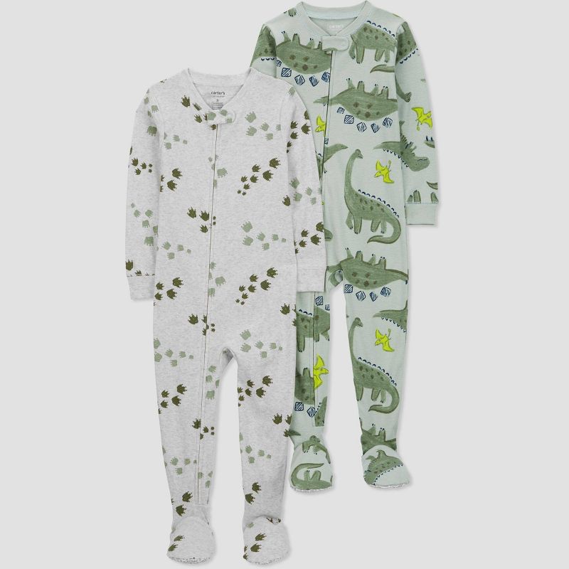 Carter&#39;s Just One You&#174; Toddler Boys&#39; Dinosaur Foot Printed Footed Pajamas - Green/Gray, 1 of 6
