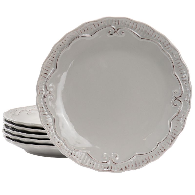 Gibson Modern Southern Home 6 Piece 11 Inch Scalloped Stoneware Dinner Plate Set, 1 of 6