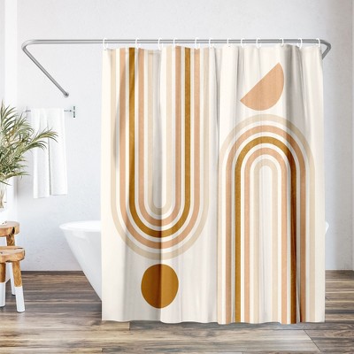 71x74 Orange Boho Shower Curtain - 100% Polyester - Water-Resistant Bath Curtain
