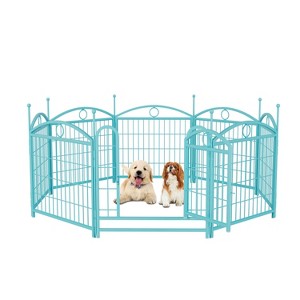 24 inch 8 Panels Metal Dog Pen Pet Dog Fence Outdoor Exercise Pen with Doors Blue - 1 of 4