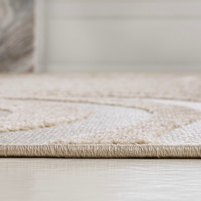 Beige and Cream High-Low Striped Rectangular Rug