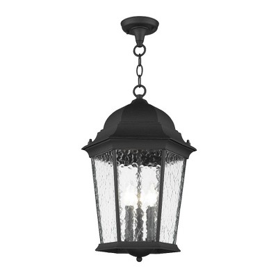 Hamilton Textured Black Outdoor Pendant Lantern with Clear Water Glass