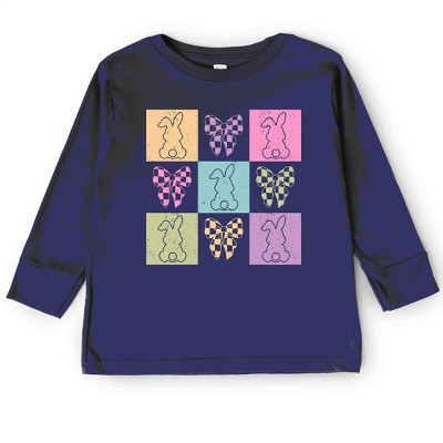 Simply Sage Market Checkered Bunny Outline Coquette Toddler Long Sleeve Tee