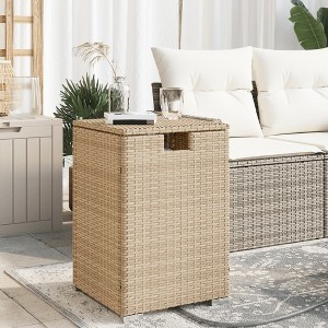 vidaXL Propane Tank Cover Table Beige 15.7"x15.7"x23.6" Poly Rattan - 1 of 4