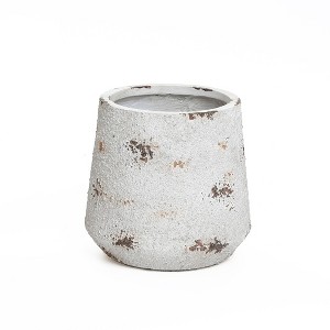 LuxenHome Rustic Off White with Brown Accents 12.2-Inch Tall Round MgO Planter Off-White - 1 of 4