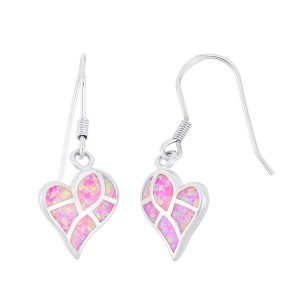 Opalata Sterling Silver, Pink Inlay Opal Heart Mosaic Style Earrings - Pink - 1 of 2