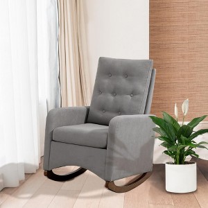 Light Grey Upholstered Rocking Chair with High Back, Side Pocket, rubber Wood Legs—Comfy Nursery or Accent Armchair for Living Room, Bedroom - 1 of 4