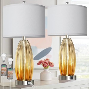 25''Champagne Glass Table Lamp In Living Room 3 Color Set Of 2,Table Lamps Modern With USB C&A Ports,Modern Table Lamps Bedroom-The Pop Home - 1 of 4
