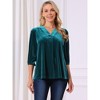INSPIRE CHIC Women's Velvet V Neck 3/4 Puff Sleeve Fall Trendy Casual Blouse - 4 of 4