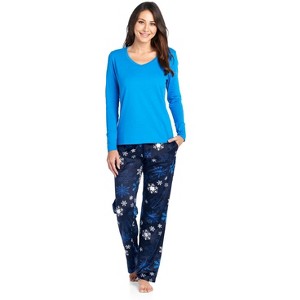 Ashford & Brooks Women's Long Sleeve Cotton Top Fleece Pants Pajama Set - 1 of 4