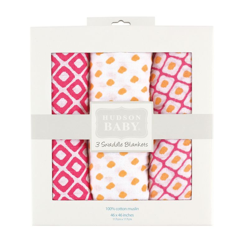 Hudson Baby Infant Girl Cotton Muslin Swaddle Blankets, Pink Dots, One Size, 3 of 5