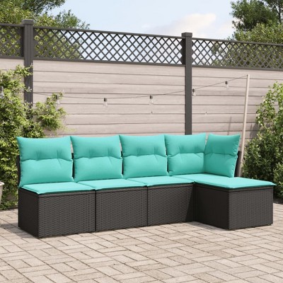 vidaXL Garden Sofa Set Black PE rattan 5 Piece Modular Garden Sofa Set