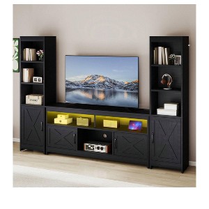 Farmhouse TV Stand for 65 inch TV, LED Entertainment Center with Storage & Power Outlets, TV Cabinet with Bookshelves for Living Room - 1 of 4