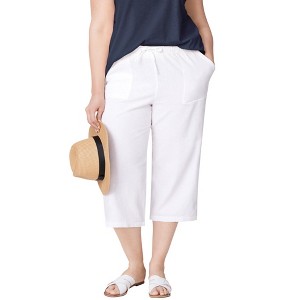 ellos Women's Plus Size Linen-Blend Drawstring Capris - 1 of 4