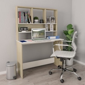 vidaXL Desk with Shelves White and Sonoma Oak 43.3 in.x17.7 in.x61.8 in. Engineered Wood - 1 of 4