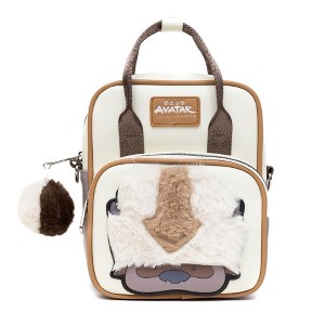 Nickelodeon Vegan Leather Crossbody Backpack for Men and Women with Adjustable Strap, Avatar Appa Furry Face and YIP! YIP! Text Debossed Tan - 1 of 4