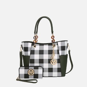 MKF Collection Bonita Checker Tote & Wallet Set - Stylish Vegan Leather Bag by Mia K - Olive - 1 of 4
