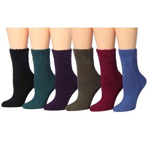 Tipi Toe Women's 6-Pairs Cozy Microfiber Anti-Skid Mystic Aura Colorful Patterned Fuzzy Crew Socks - 1 of 4