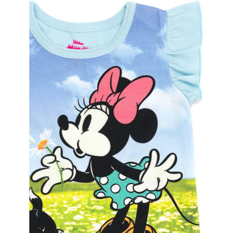 Disney Minnie Mouse Lilo & Stitch Little Mermaid Ariel Floral Baby Girls T-Shirt and French Terry Shorts Outfit Set Infant, 4 of 6